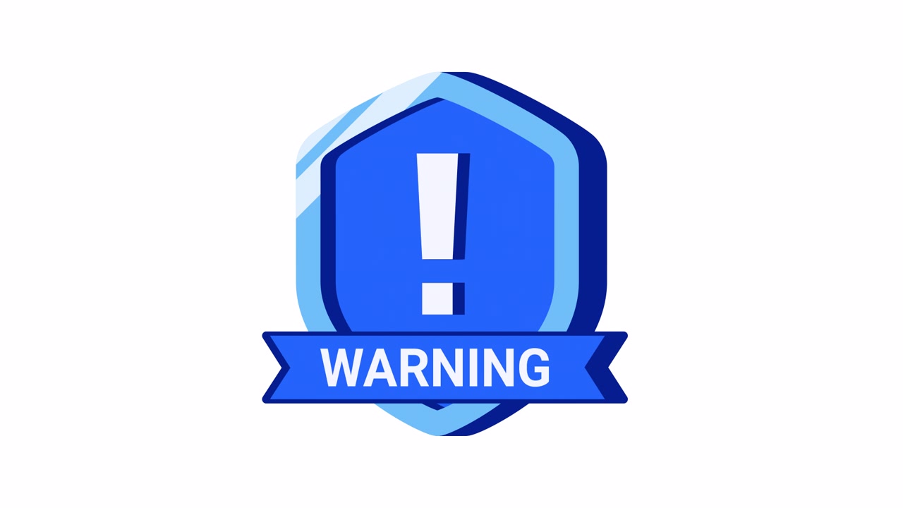Animated Blue Shield Icon with Warning Text and Exclamation Mark