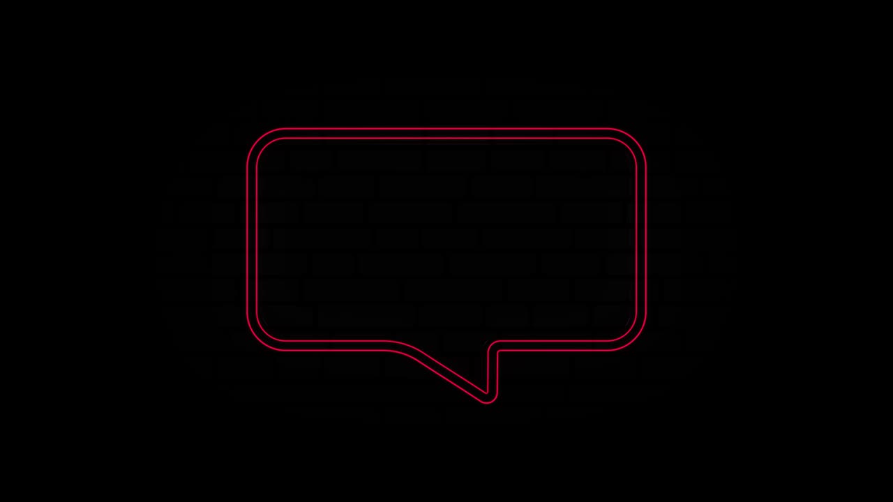 Glowing red neon line Speech bubble chat icon isolated on black background. Message icon. Communication or comment chat symbol. 4K