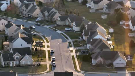 Houses-in-American-neighborhood-during-sunset