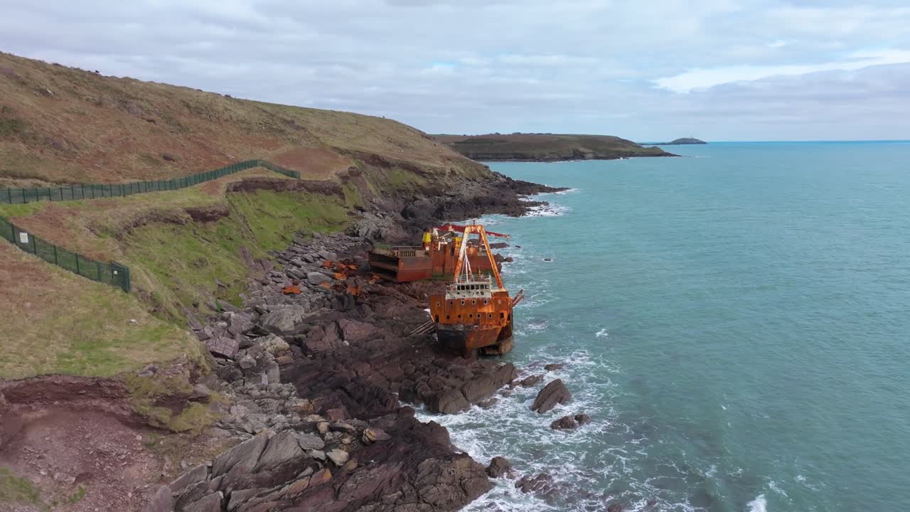 4K Cinematic drone footage of the mysterious Ghost Ship MV Alta stranded along the Cork coastline. Co.Cork - Ireland_04