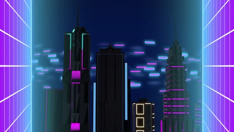 Animation-Von-Lichtspuren,-Die-Sich-über-Das-Stadtbild-Bewegen