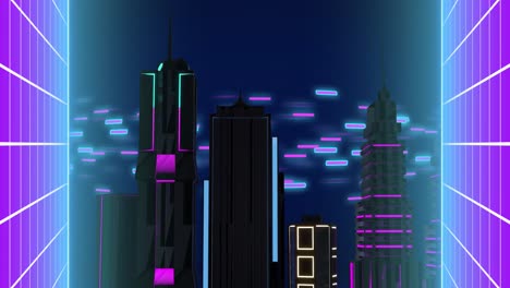 animation of light trails moving over cityscape