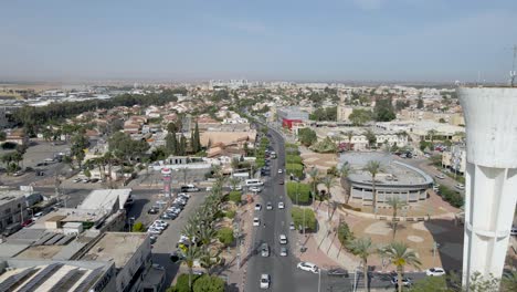 aerial drone entrance to netivot city at the morning
