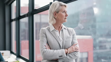 mature woman, face and arms crossed by window