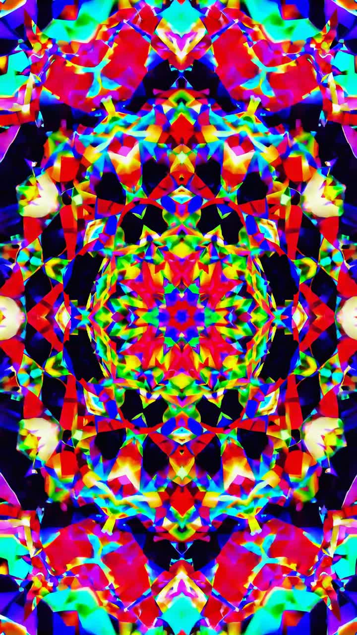 Un vivace motivo caleidoscopico con un design simmetrico, visto dall'alto, che ricorda