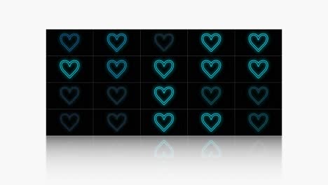 patrón de corazones azules con luz de neón