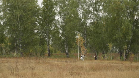 couple of young medieval knights competes in sword duel