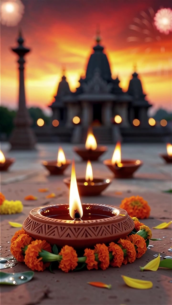 Diwali Festival Background with Lanterns and Traditional Diyas Decorations