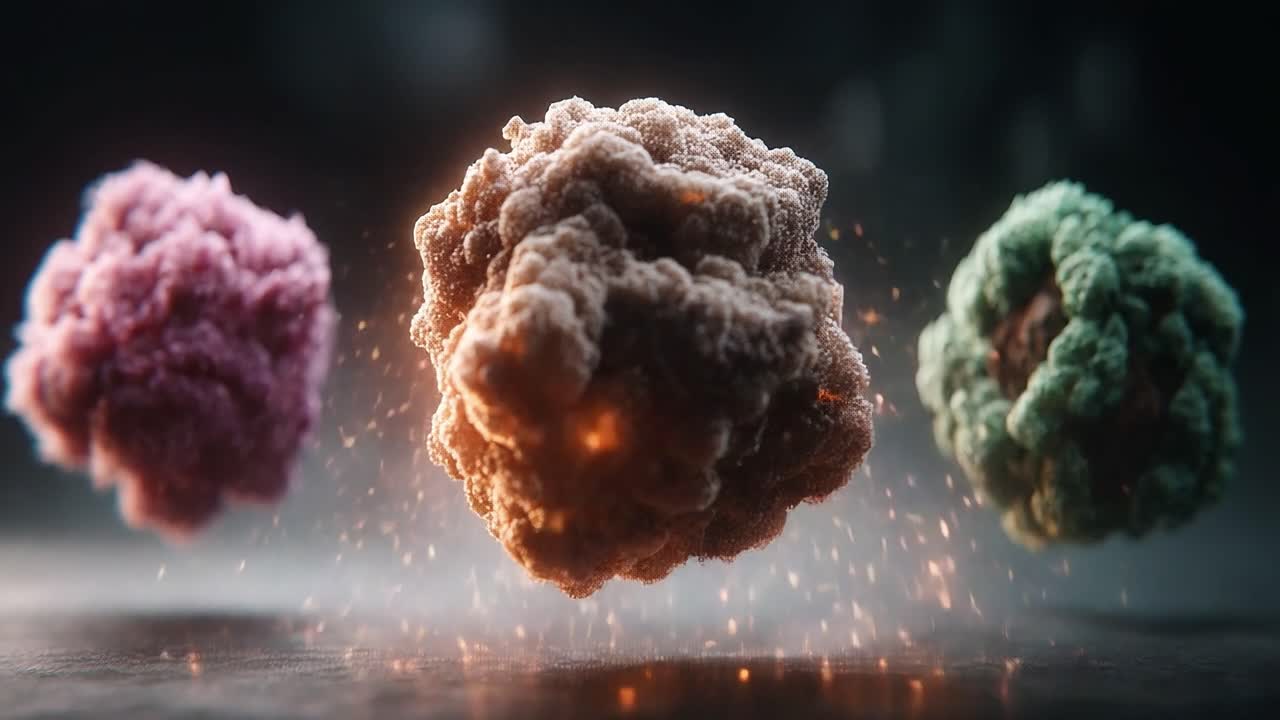 Floating Abstract Particles in Vibrant Colors Creating a Dynamic Visual Experience, Showcasing Textures and Light Effects in a Surreal Environment