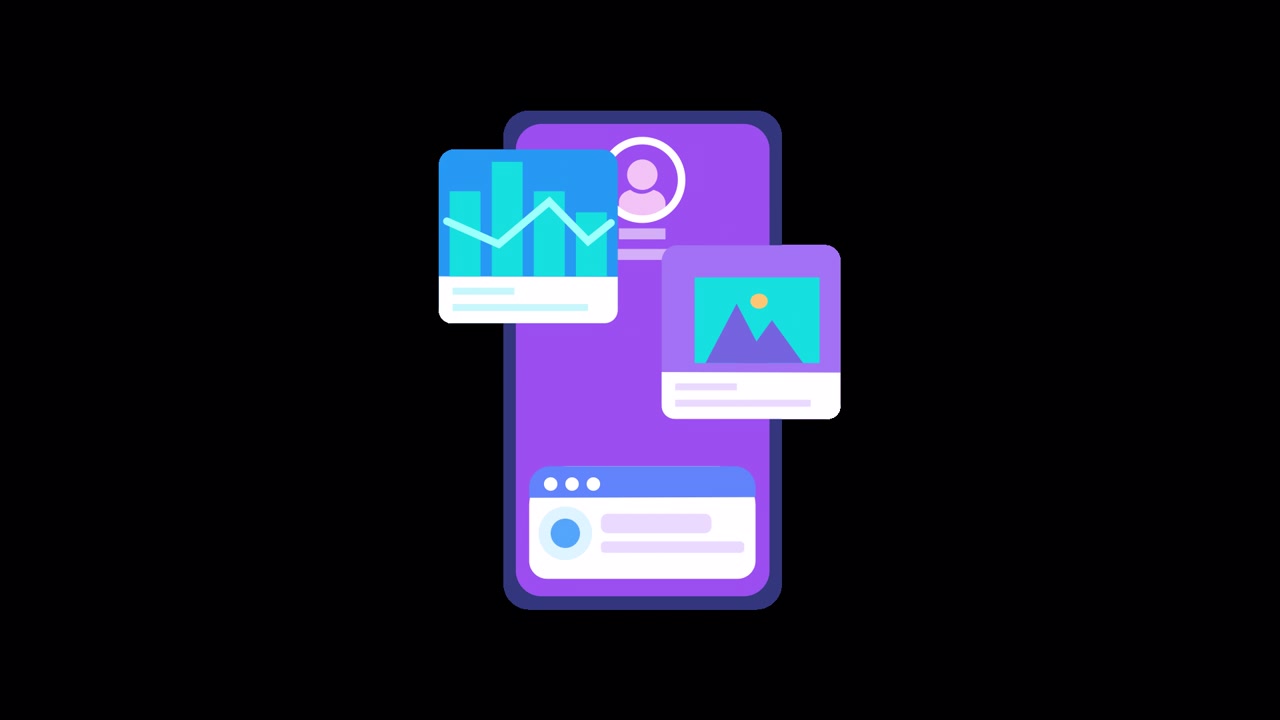 Animated Smartphone with User Profile, Data Analytics, and Media Content