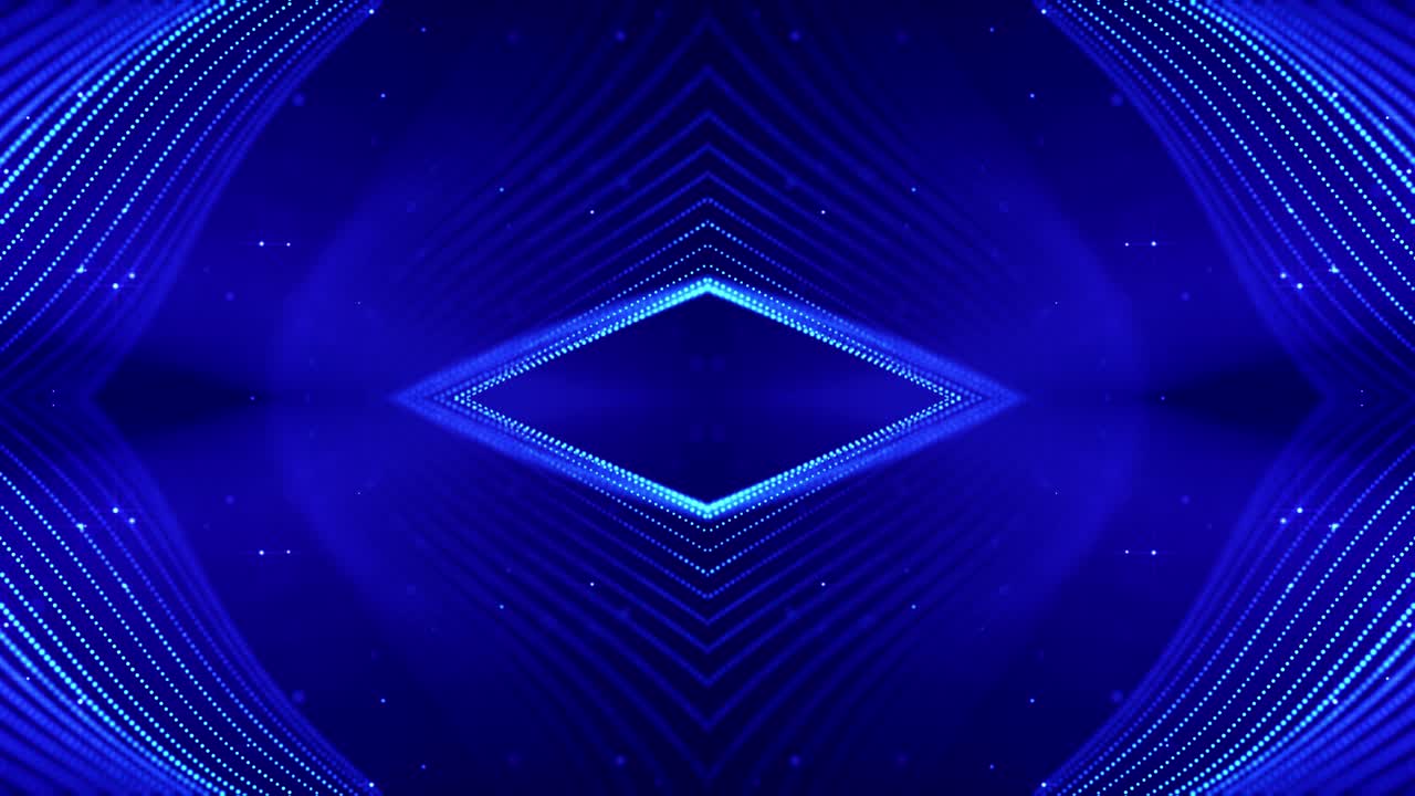 4k looped sci-fi 3d animación abstracta. las partículas azules brillantes forman líneas, estructuras simétricas como en el microworld o el espacio cósmico. para presentaciones de vacaciones, ceremonias como diseño de movimiento de bucle vj