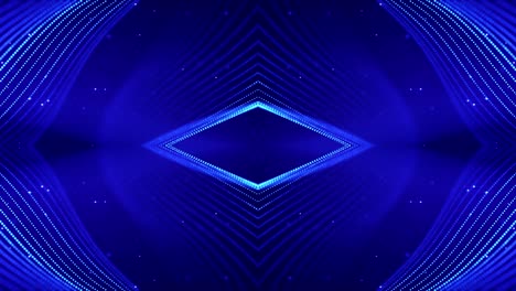 4k 으로 된 sf 3d 추상 애니메이션: 빛나는 파란색 입자가 마이크로 월드 또는 우주 공간과 같은 대칭 구조의 선을 형성합니다.