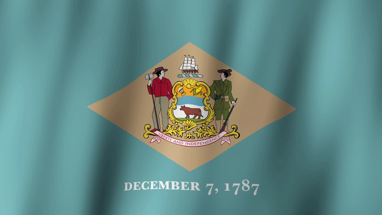 Loopable state flag of the State of Delaware. Digital animation waving background. (United States of America)