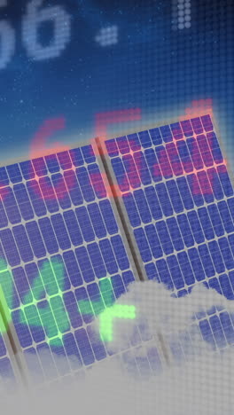 procesamiento de datos del mercado de valores contra paneles solares en el cielo azul