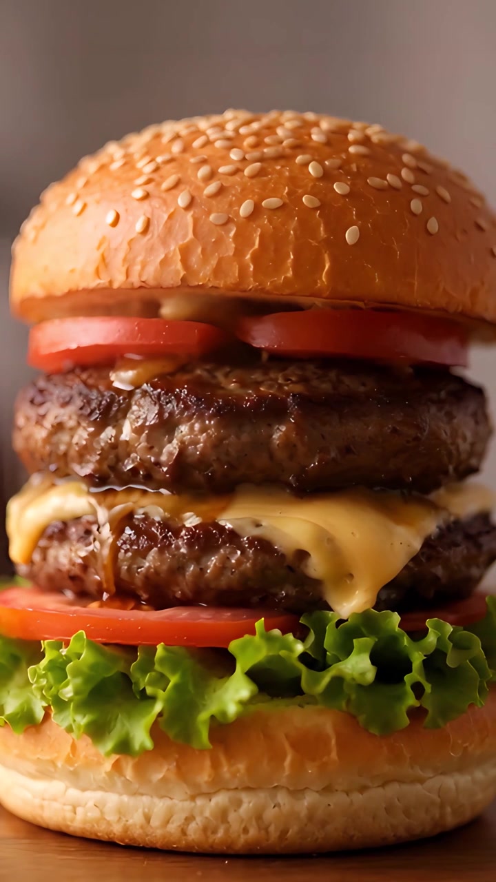 Hamburger Succoso Primo Piano Sfondo Bokeh 4K