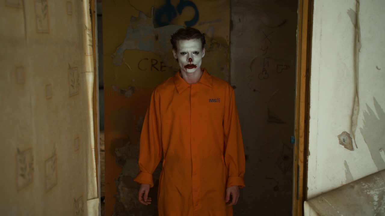 Scary clown in abandoned house