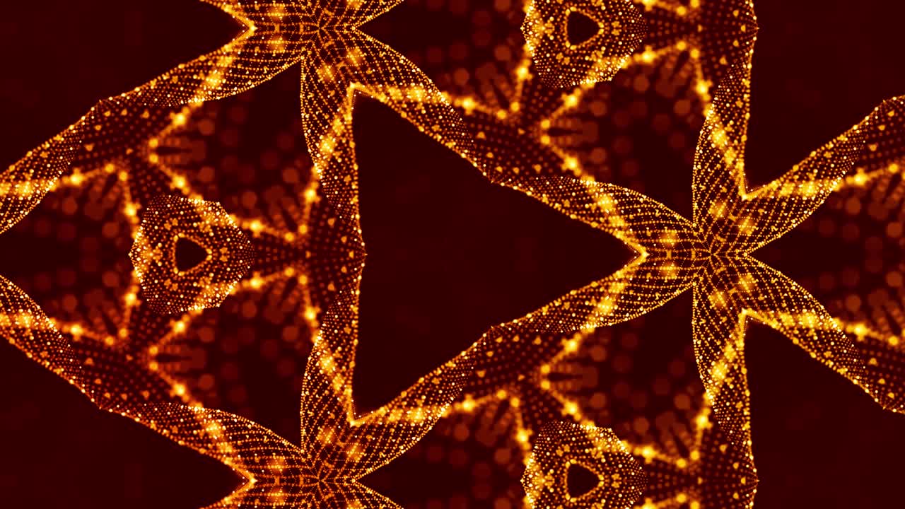 3d 4k particles kaleidoscopic abstract background. Smooth looped animation of sci-fi theme. Gold luxury particles form complex structures and pattern