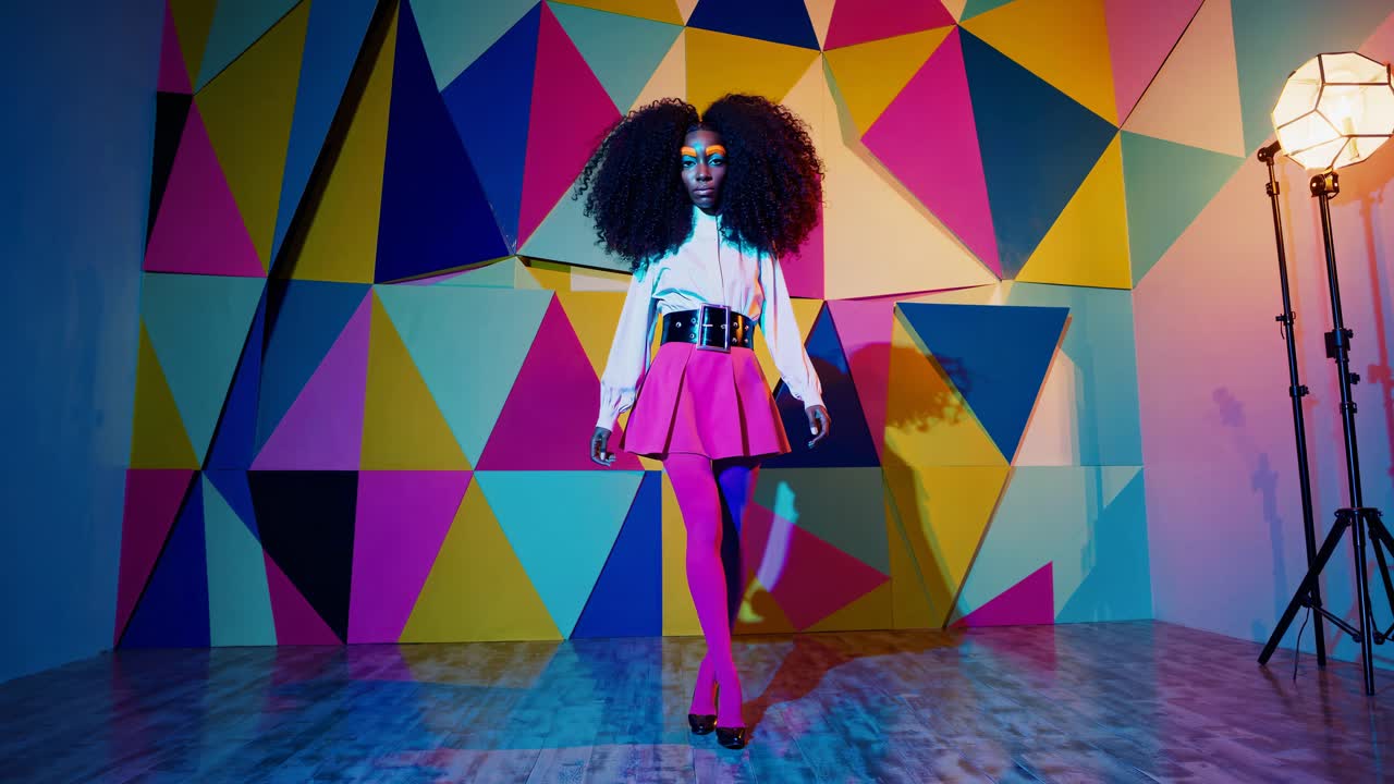 다채로운 스튜디오 환경에서 패션 모델