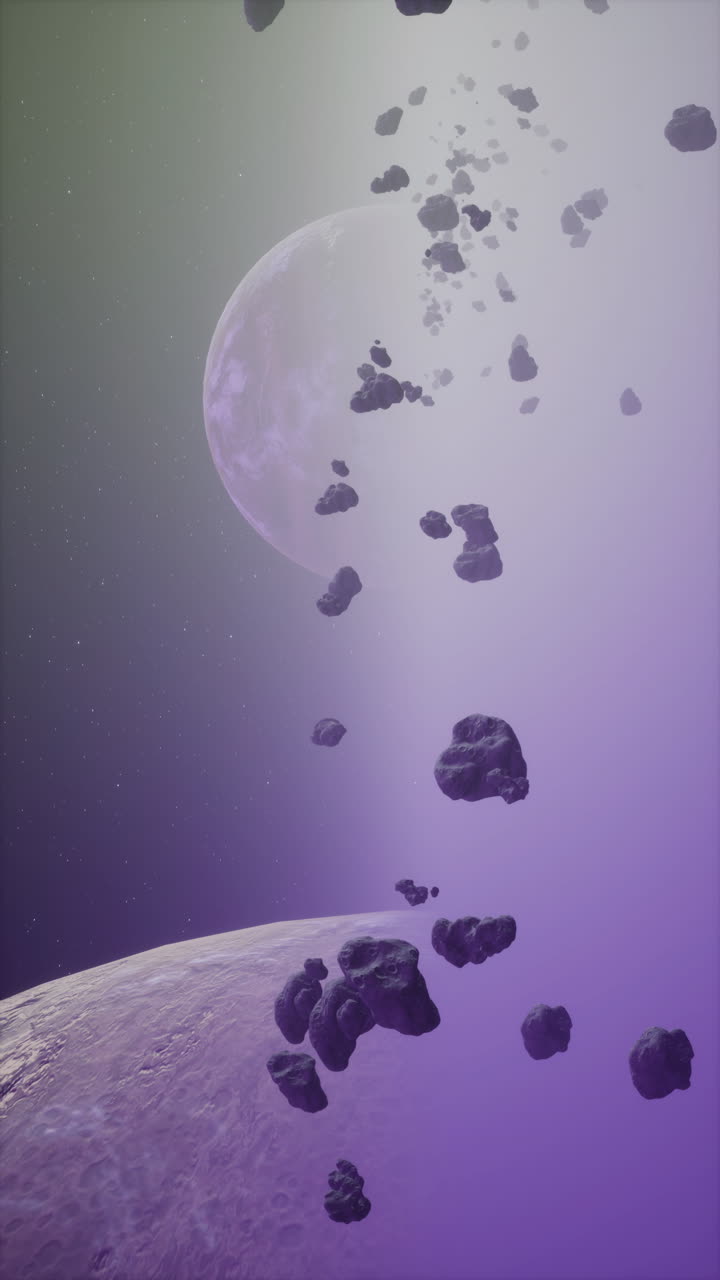 большое скопление астероидов вблизи неизвестной планеты вертикально