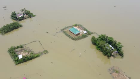 flooded village after tropical storm in bangladesh, south asia. aerial drone shot