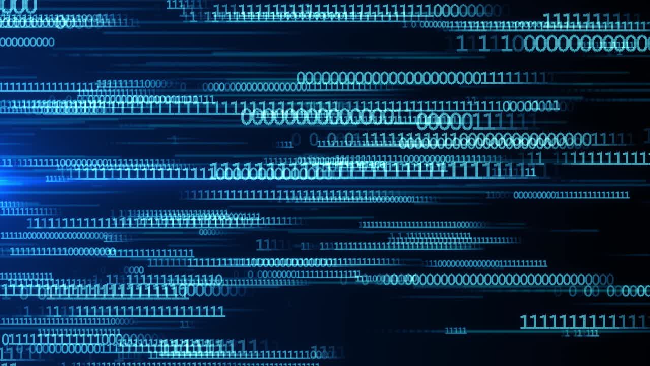 3d 4k motion graphics abstract blue binary code loop background computer language coding abstract