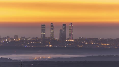 Silhouettes-of-skyscrapers-at-sunrise-in-city