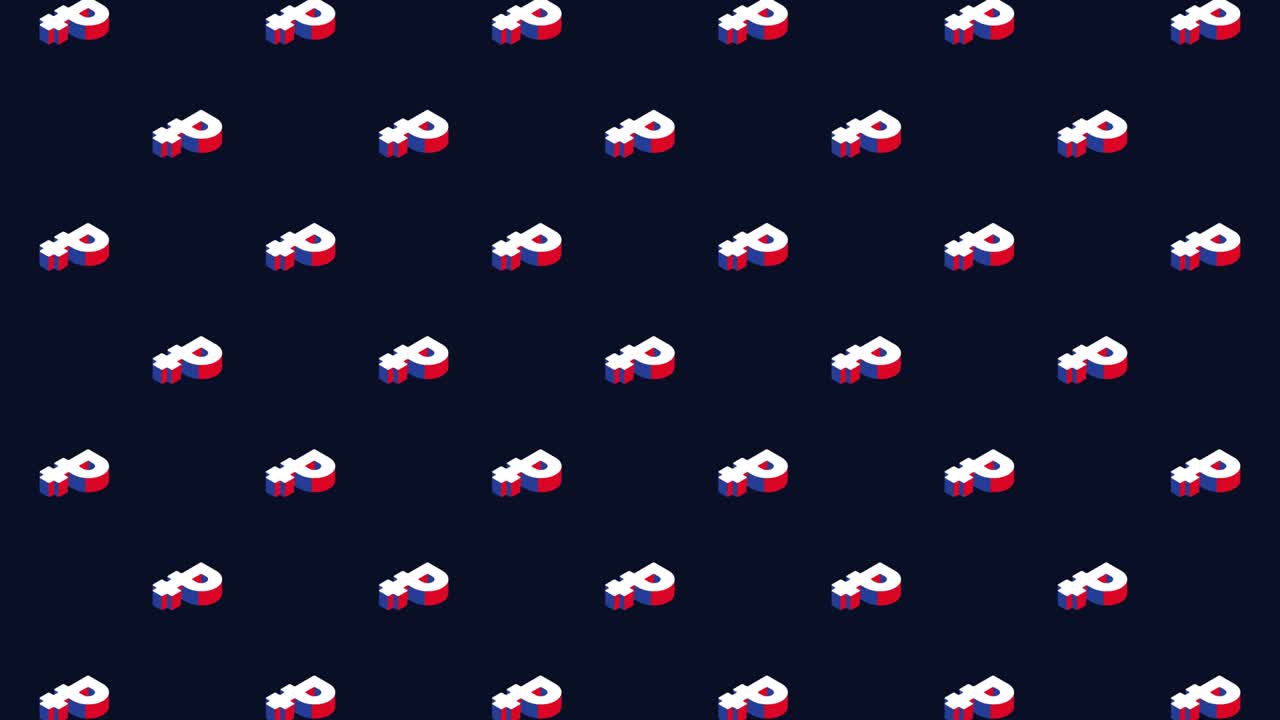 Russian Ruble isometric symbols in animated pattern on a dark background. Seamless loop animation