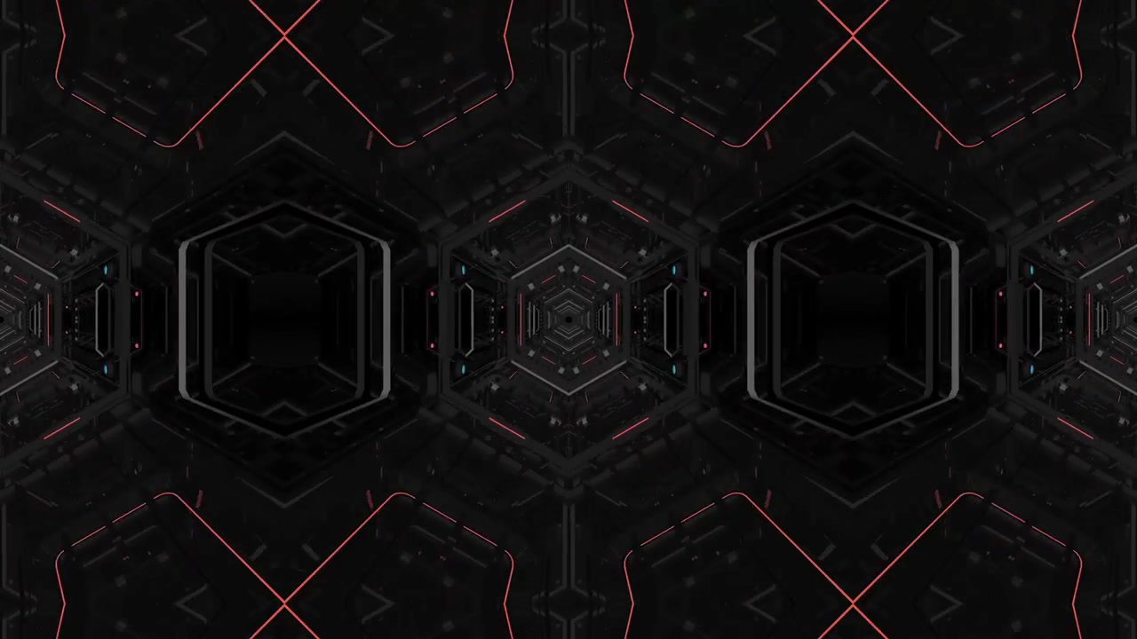 Abstract Futuristic Hexagonal Tunnel with Glowing Red Lights