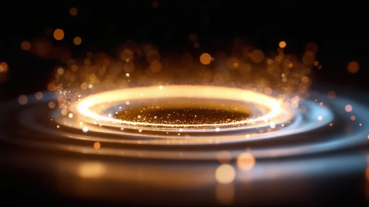 Un'ipnotica spirale di particelle dorate e onde increspate catturate in due immagini che mostrano la bellezza del movimento e le dinamiche della luce