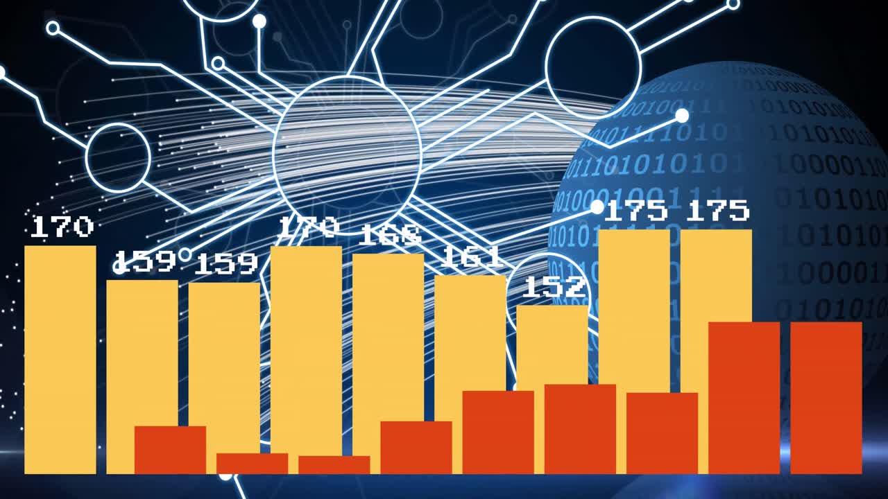 바이너리 코딩과 글로브에 대한 검은 바탕에 있는 플래시 판매 텍스트