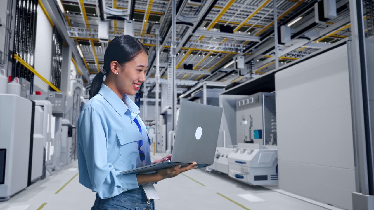 mujer de negocios trabajando en una computadora portátil en un centro de datos