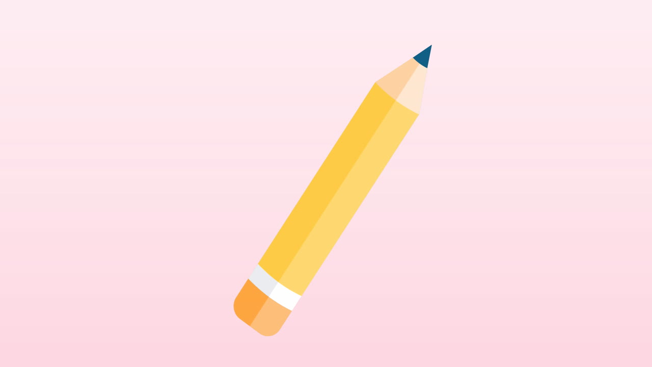 분홍색 그라디언트 배경에서 복사 공간에 대해 떠다니는 여러 개의 연필 아이콘의 애니메이션