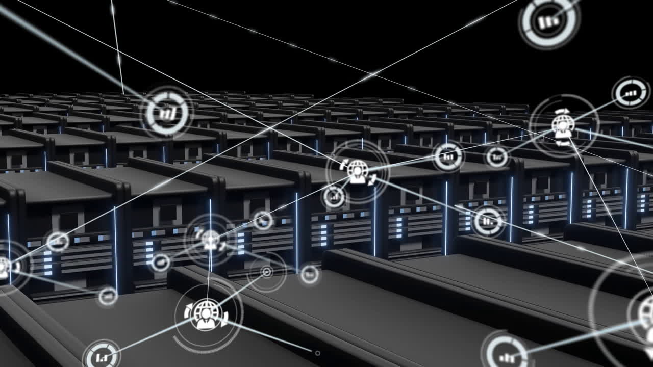 Animation of network of connections, data processing over computer servers