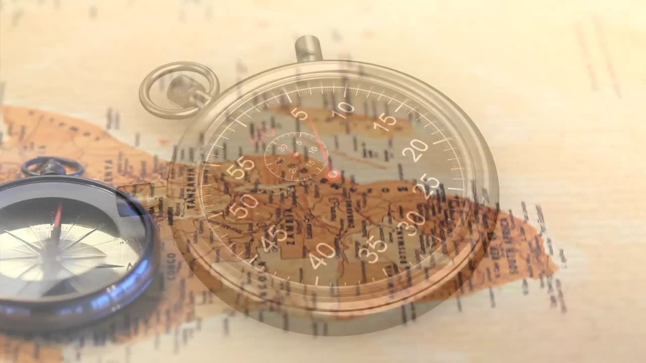 지도를 가로지르는 시계의 애니메이션