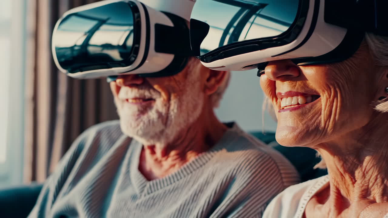 Senior Couple Experiencing VR Technology at Home