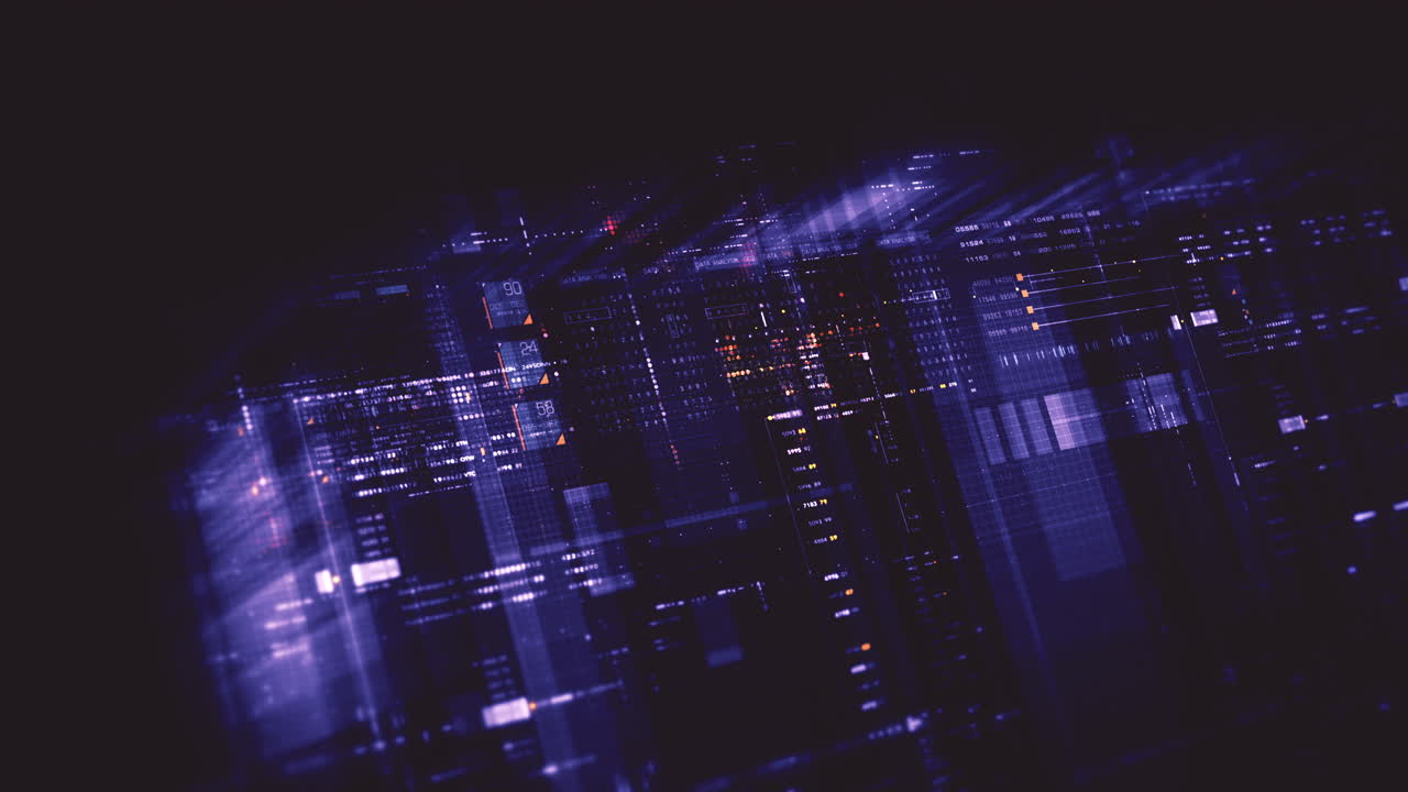 Futuristic data matrix AI simulation featuring metaverse inspired elements, an information network, and hi-tech digital data telemetry with encrypted numbers