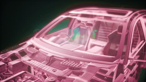 Holographic-animation-of-3D-wireframe-car-model-with-engine