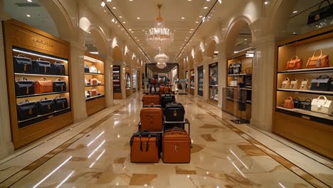 a luxurious high-end store displaying various bags and luggage