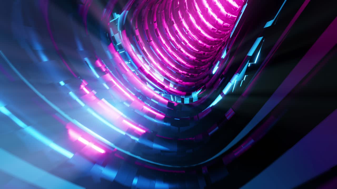 volando dentro de un túnel azul con un resplandor rojo. animación en bucle infinito.