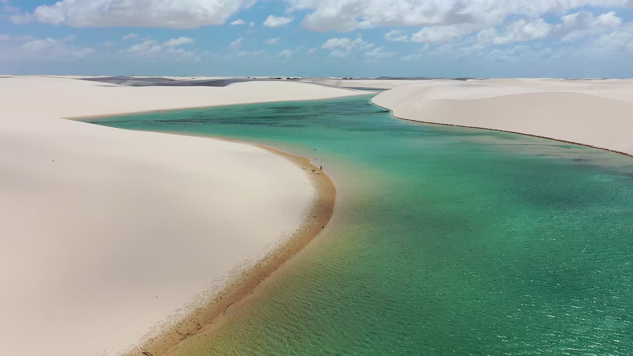 paisaje aéreo de paisajes tropicales vacaciones en destino en brasil. parque nacional lençois maranhenses, maranhao, brasil. dunas de arena y lagunas de agua de lluvia paisaje.