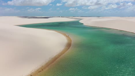 aerial landscape of tropical scenery vacations on destination in brazil. lençois maranhenses national park, maranhao, brazil. sandy dunes and rain water lagoons landscape. brazil northeast landmark.