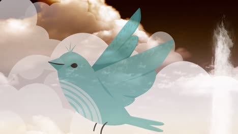 animation of blue bird over clouds and sky