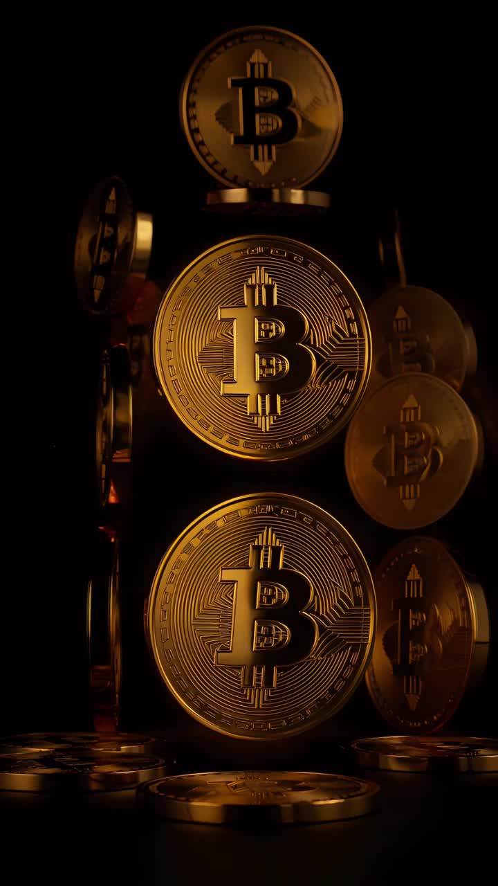 Animação de Bitcoin Dourado Girando em Fundo Escuro Cripto Cinematográfico 4K