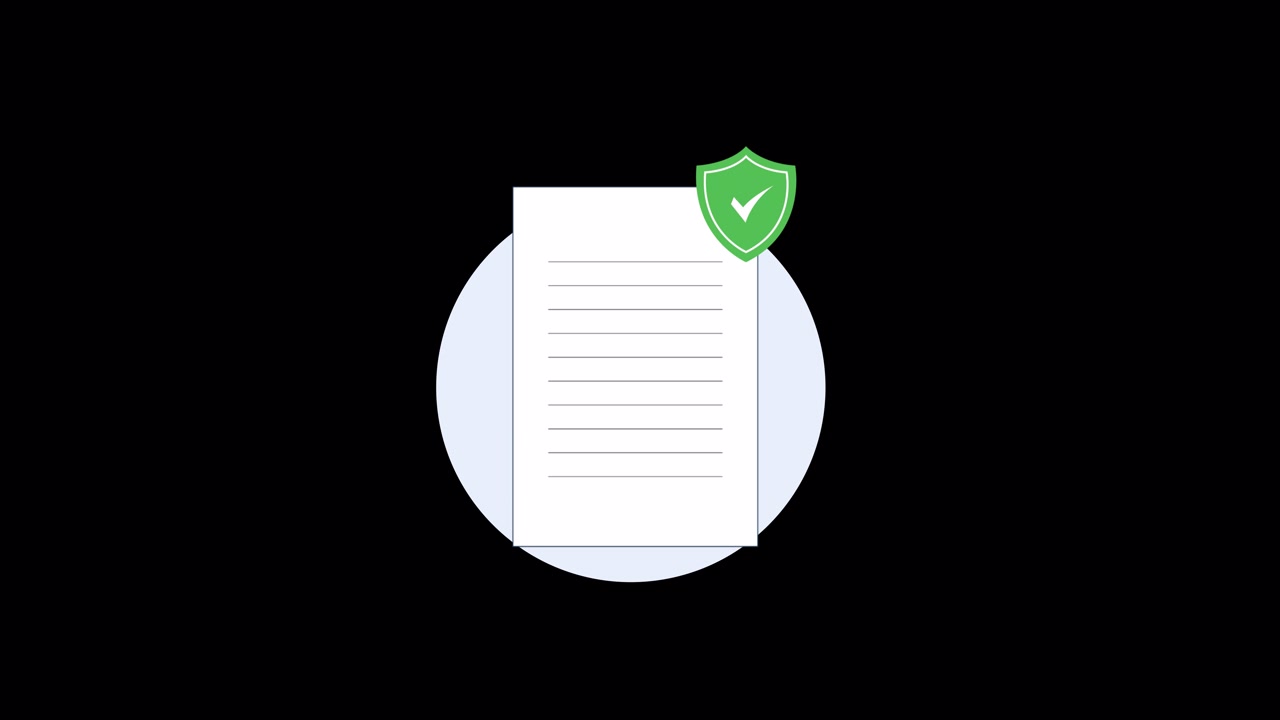 Animated Illustration of Secure Document with Checkmark Shield