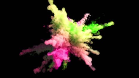 explosion of colorful multicolored smoke and powder in slow motion against black background