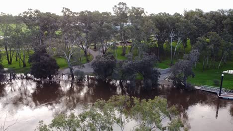 aerial descending view at sunset over swan river