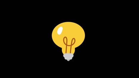 blinking yellow lamp bulb animation. animated idea sign, light bulb invention cartoon animation. gloving lamp symbol on black background.