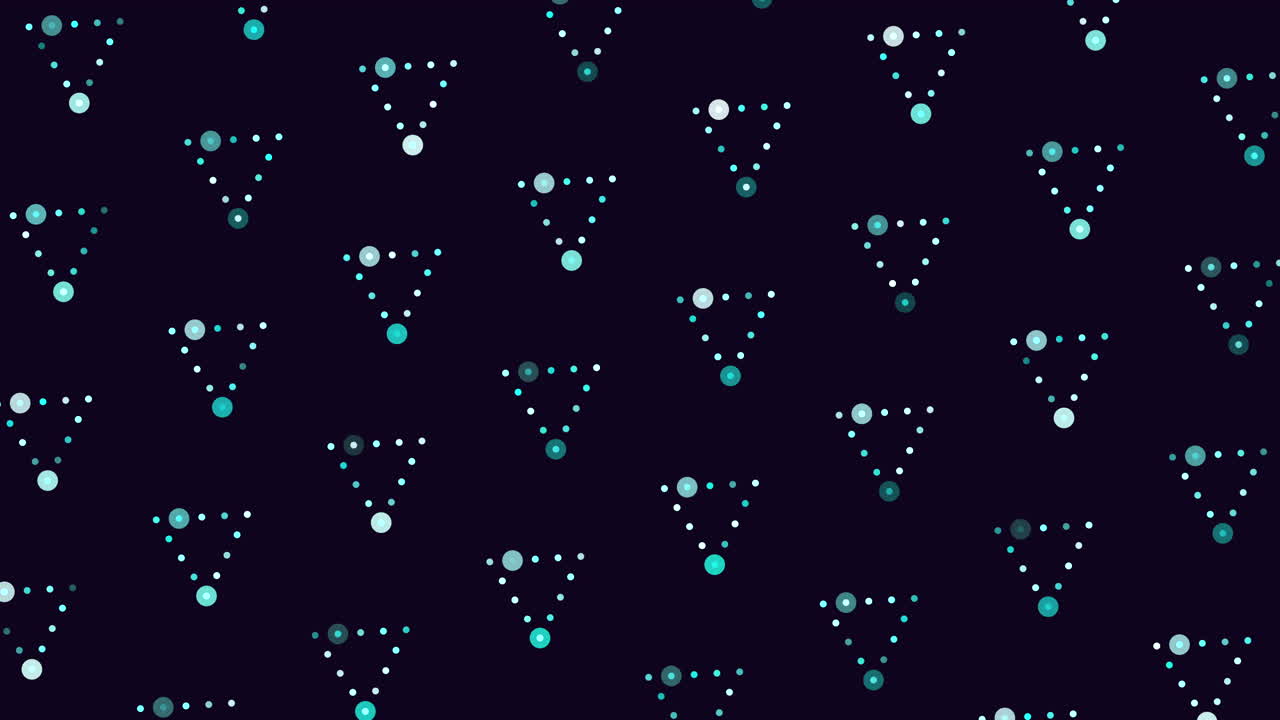 Abstract triangle pattern of green dots on black background