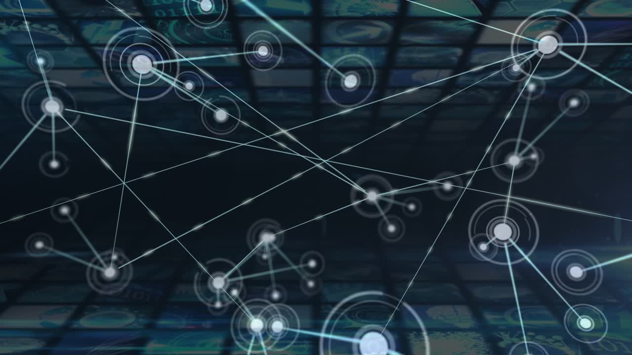 Animation of network of connections over cityscape