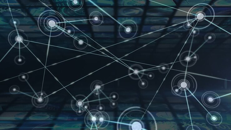 Animation of network of connections over cityscape
